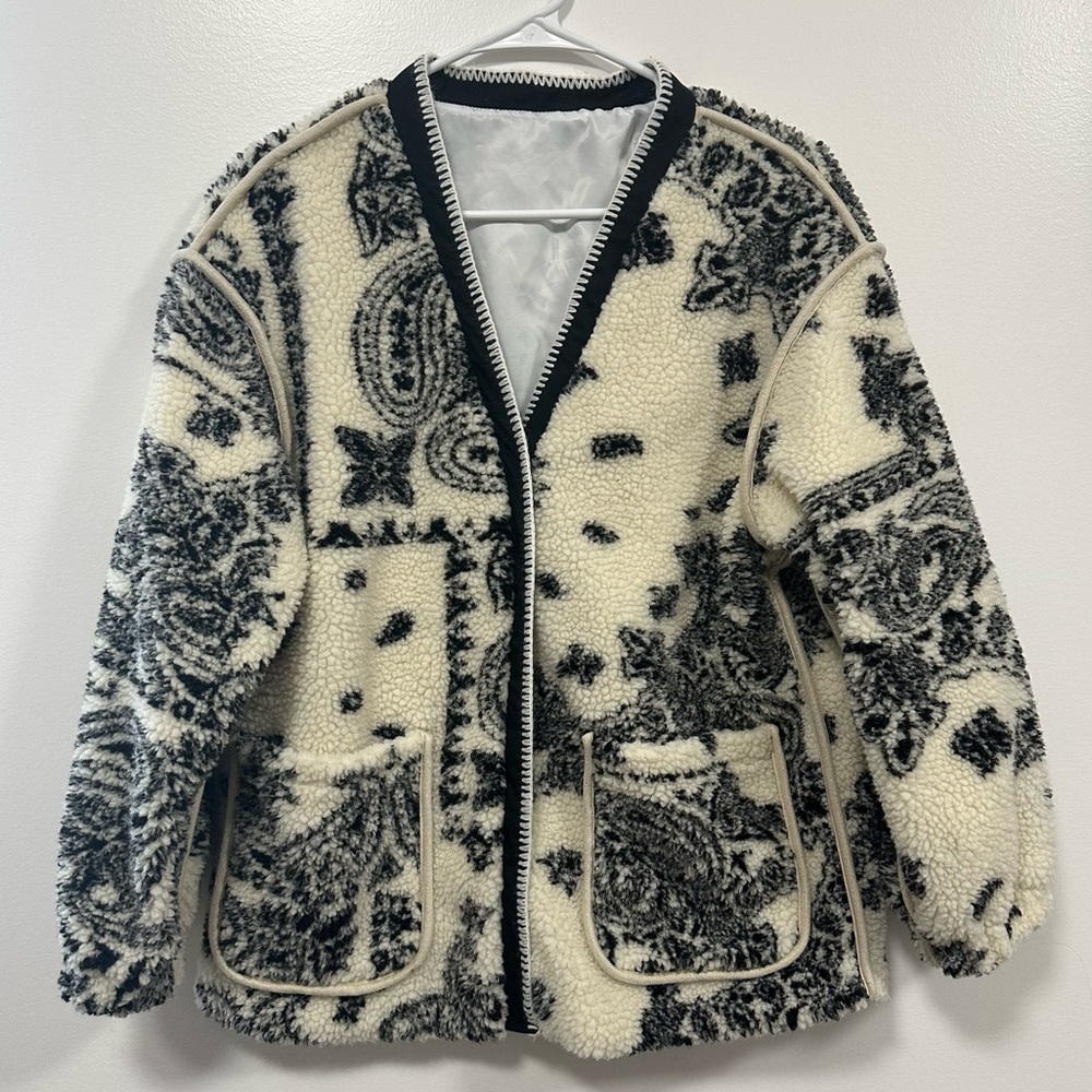 Dazy - Paisley Drop Shoulder Teddy Sherpa Jacket
